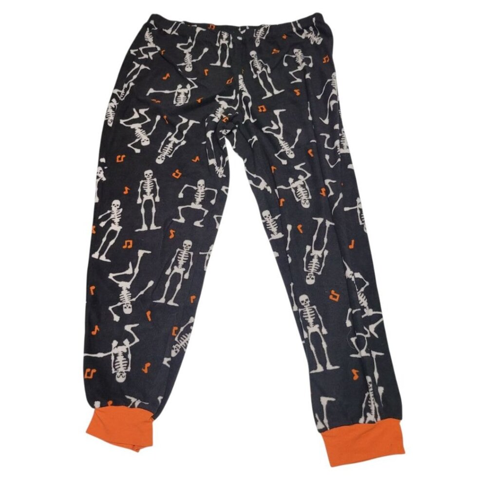 Skeleton Sleepwear Pants Lounge Pajama Black Orange Childs‎ Large Black
